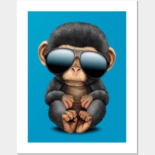 Cute Baby Chimp Wearing Sunglasses Posters and Art